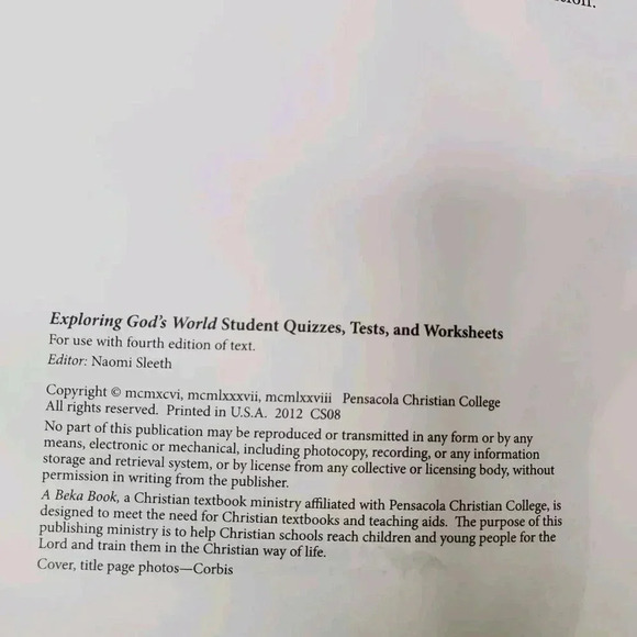 A Beka Exploring God's World Quiz, Text, and Worksheet Key Grade 3 - 4th Edition - Picture 3 of 8